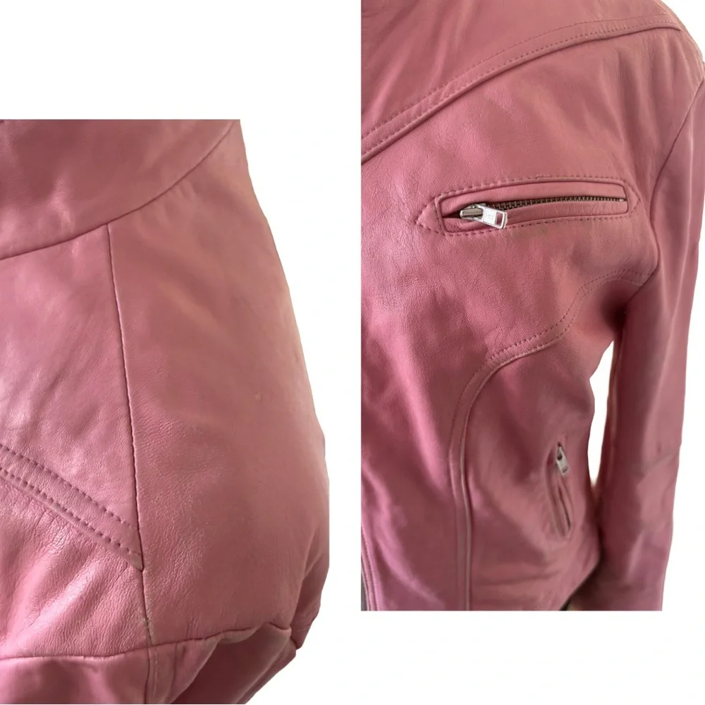 Y2K Wilson Genuine Leather Pink Moto Jacket - Picture 7 of 9